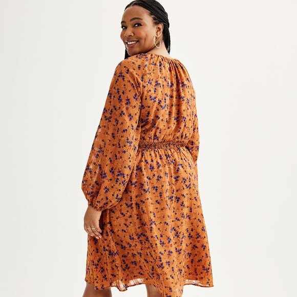 Draper James RSVP Smocked Waist Midi Dress - Size 2X (20) - Rust Floral Print‎ - Picture 4 of 12